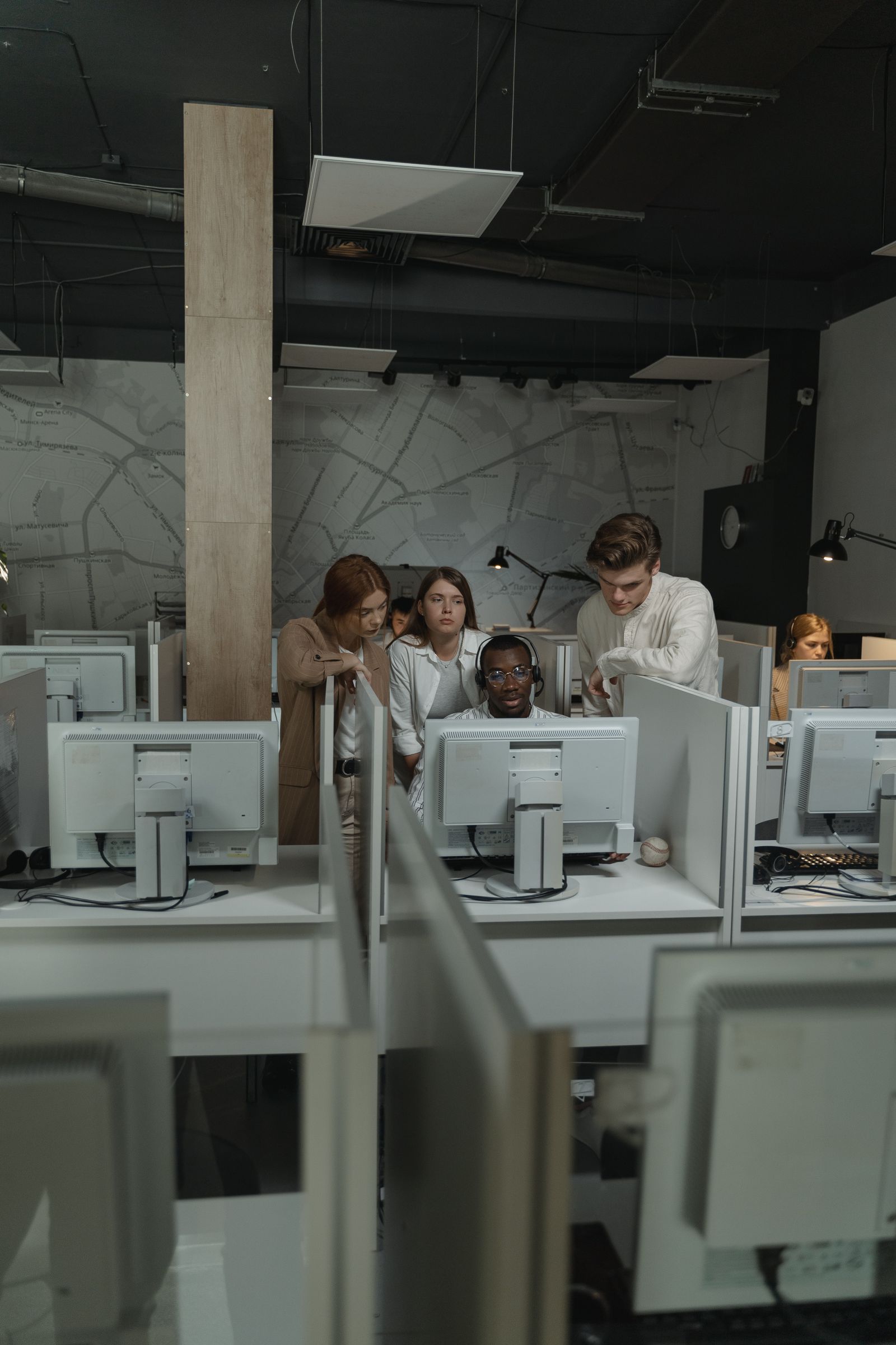 Technology team collaborating in an infrastructure workspace